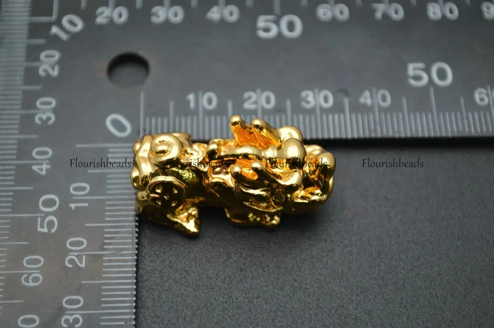 High Quality Anti-rust Gold Color Plating Lucky Money Pixiu 15x32mm Metal Bead Charms Fit Bracelet Making
