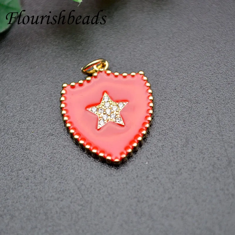 Drop Oil Colorful Enamel Moon Star hand  Heart  Shape Pendant Diy CZ Beads paved Charms for Jewelry Making