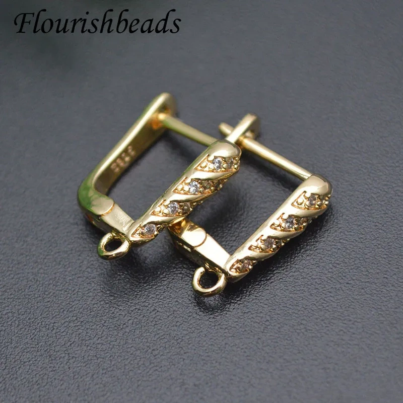 Metal Brass Gold Color Earring Hooks Paved CZ Beads Women Handmade DIY Quality Jewelry Accessories 30pcs/lot