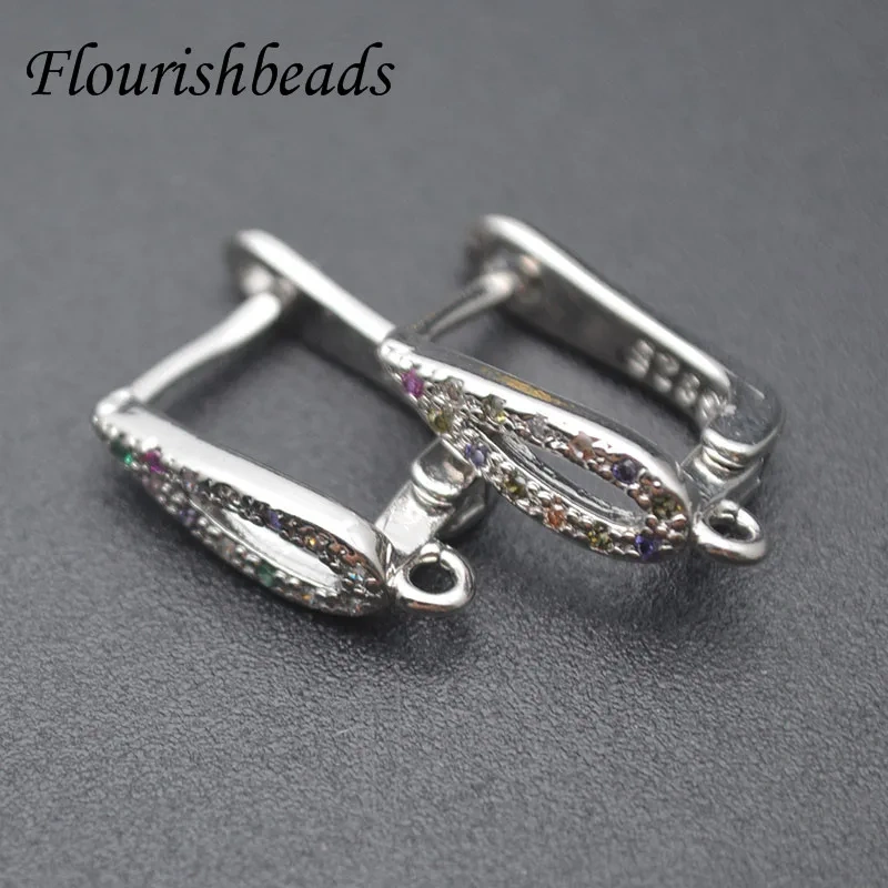 Colorful CZ Beads Gold Silver Color Shvenzy Earwire Fixture Earring Hooks Clasp Women DIY Fashion Jewelry Making Parts 30pcs