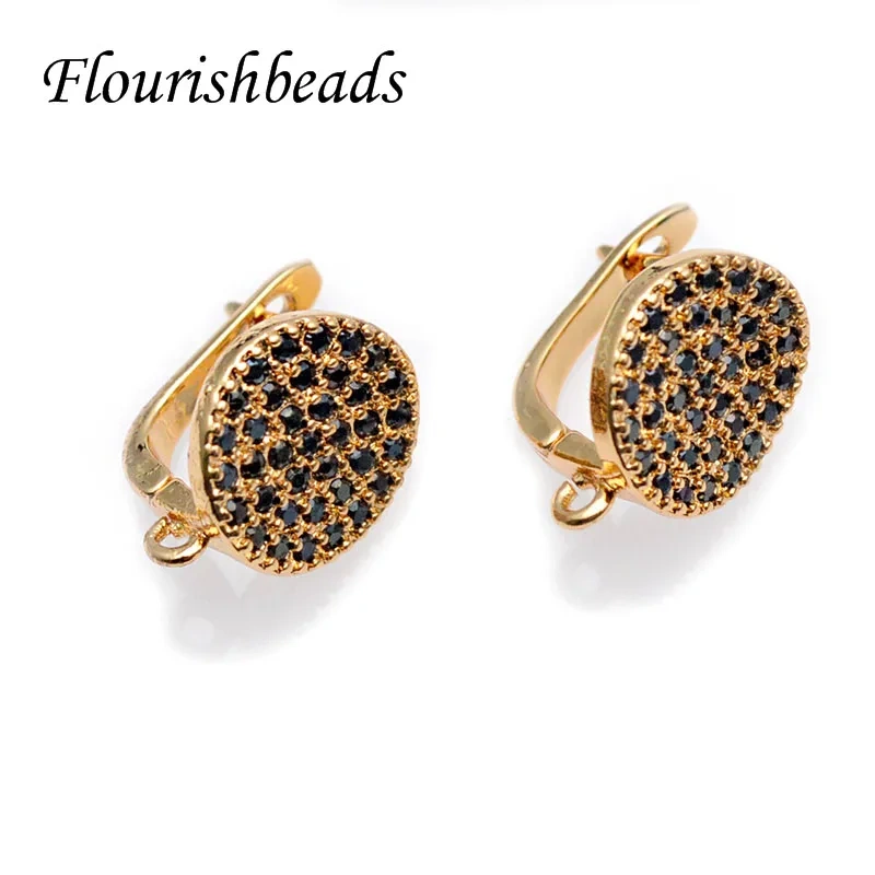 Nickle Free Black CZ Beads Paved  Gold Plating Round Coin Shape Earring Hooks for High Quality Jewelry Making Supplier