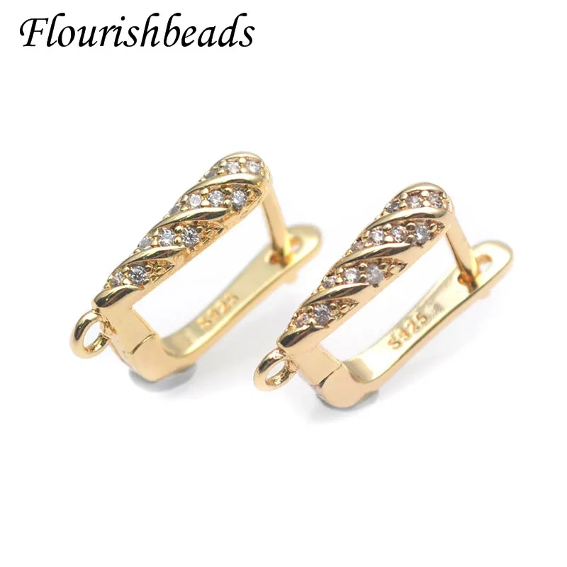 Metal Brass Gold Color Earring Hooks Paved CZ Beads Women Handmade DIY Quality Jewelry Accessories 30pcs/lot