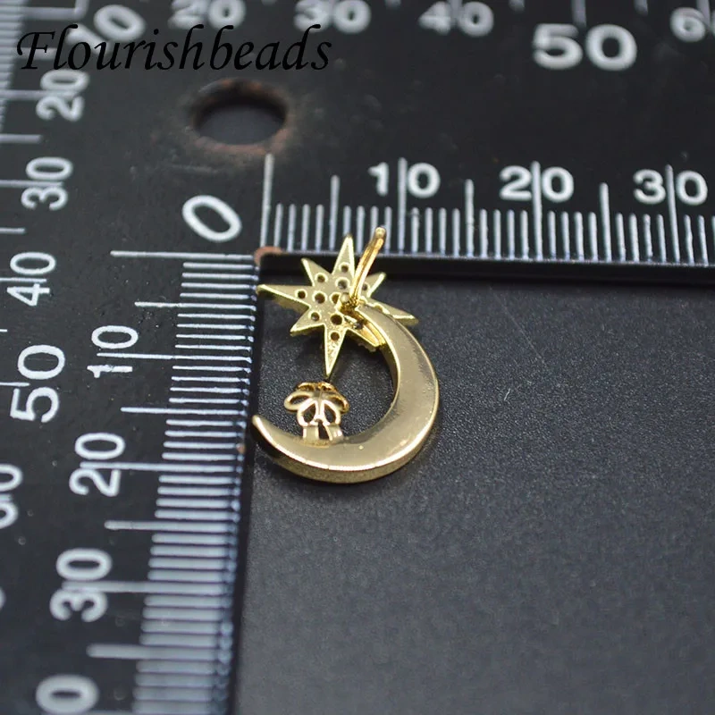 Nickel Free CZ Beads Paved Moon Earring Hooks Stud Posts For DIY Half Hole Beads Earring Jewelry Making Supplies