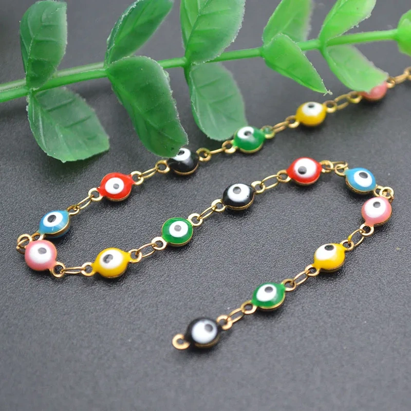 10 Meter 4mm 6mm 8mm Multicolor Enamel Evil Eye Chain for DIY Bracelet Necklace Jewelry Making Craft Needlework