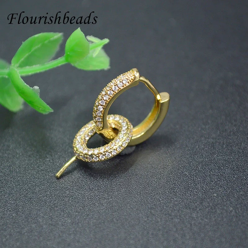 10pcs Luxury Metal Circle Shape Pin Round Earring Hooks Paved Colored CZ Beads Jewelry Findings Fit Half Hole Stones Making