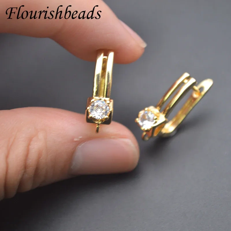 30pcs/lot 18K Gold Color Fastener Earring Hooks Paved CZ Beads Earwire Clasp Women Handmade DIY Jewelry Accessories