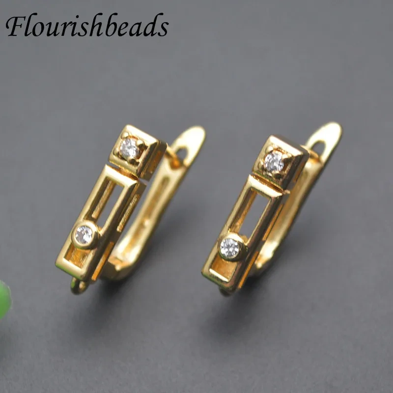 Handmade DIY Material Real Gold Plated Paved Cubic Zircon Earring Hooks Basic Earwire Schwenzy for Jewelry Making 30pcs/lot