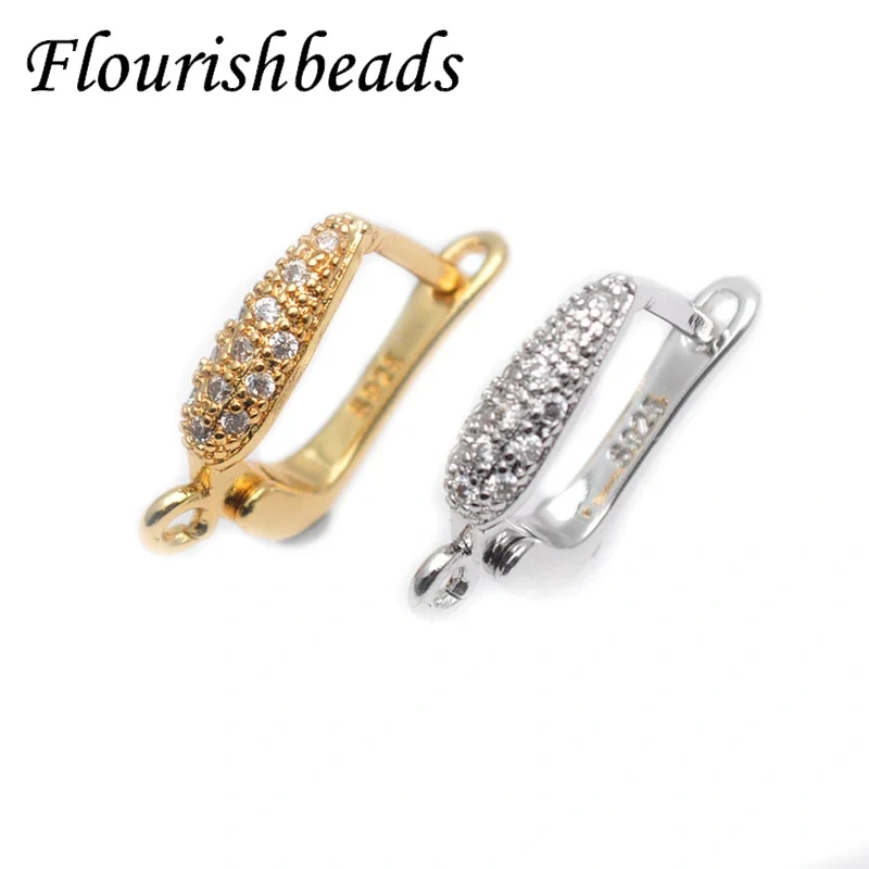 Zircon Inlaid  Nickle Free Anti-rust Gold Rhodium Color Metal Earring Hooks Jewelry Findings 30pc Per Lot