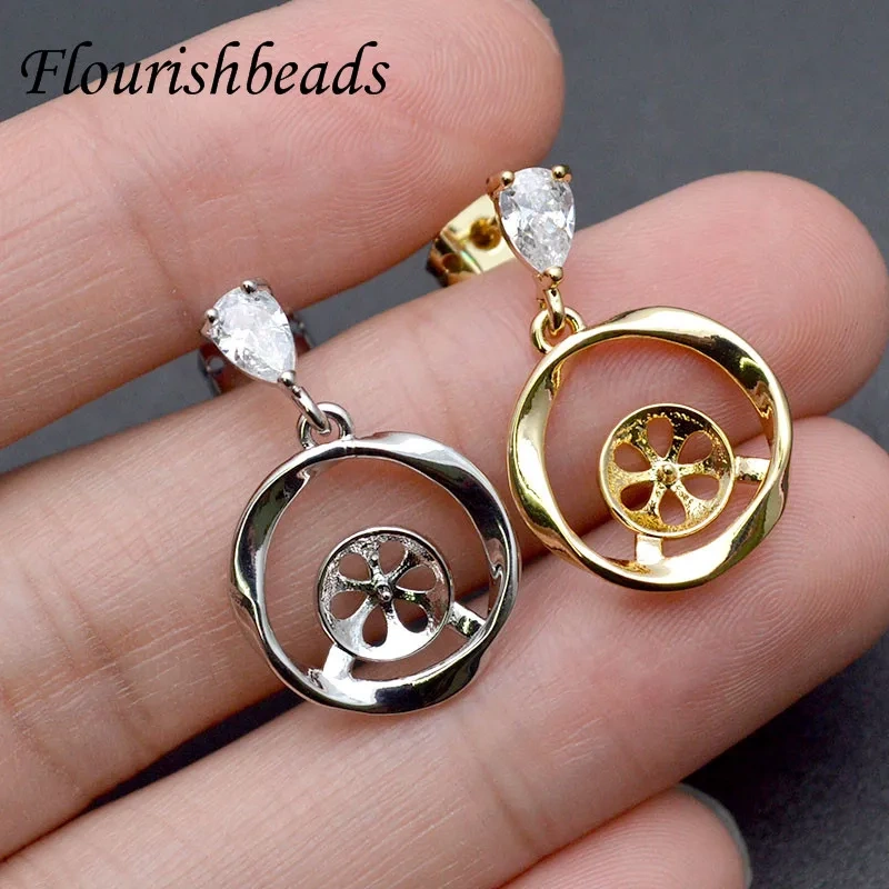 Nickel Free High Quality Gold Rhodium Color CZ Beads Paved Earring Hooks Stud DIY for Jewelry Making Supplies