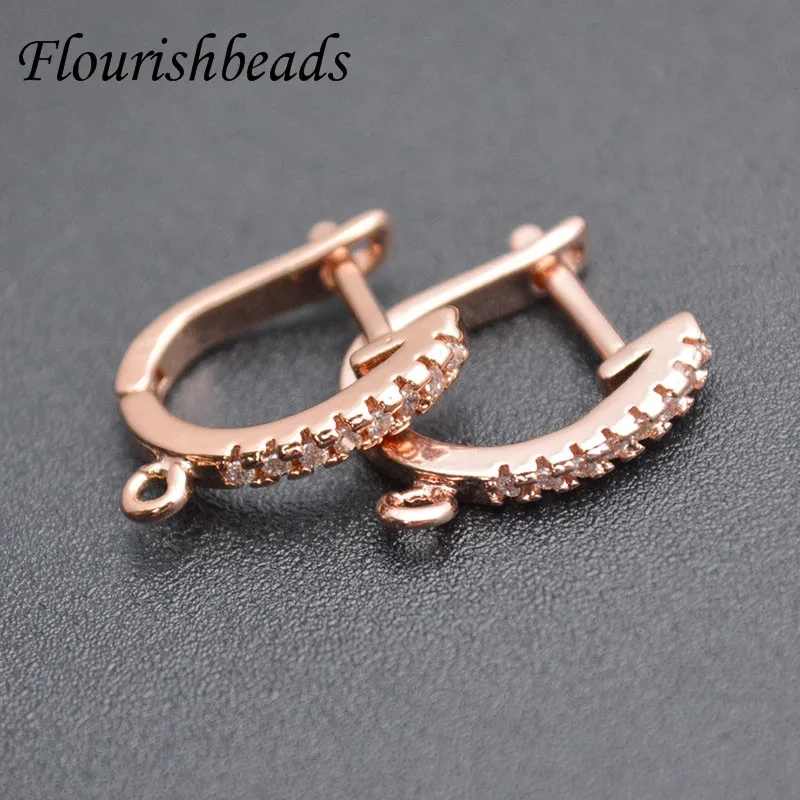 High Quality Metal Copper  CZ Paved Various Colors Earring Hooks DIY for Jewelry Making Supplier 30pcs/lot