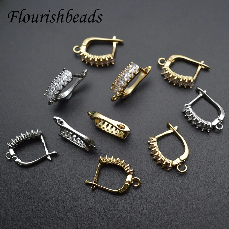 High Quality Real Gold Plating CZ Beads Paved Earring Hooks for Jewelry Making Parts Supplier 30pcs/lot