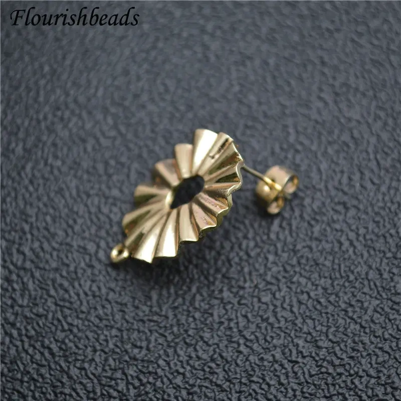 New Arrival Ins Girl Style Gold Color Metal Wave Fold Edge Circle Ear Stud Brass Fashion Jewelry Findings Earrings DIY Stuff
