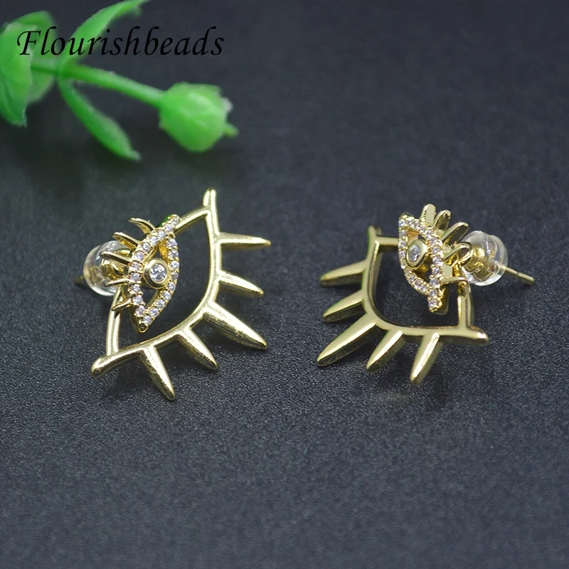 Popular New Style Personalized Earrings Turkish Evil Eye Stud Earring Gold Plated CZ Beads Paved Nickel Free Fashion Jewelry