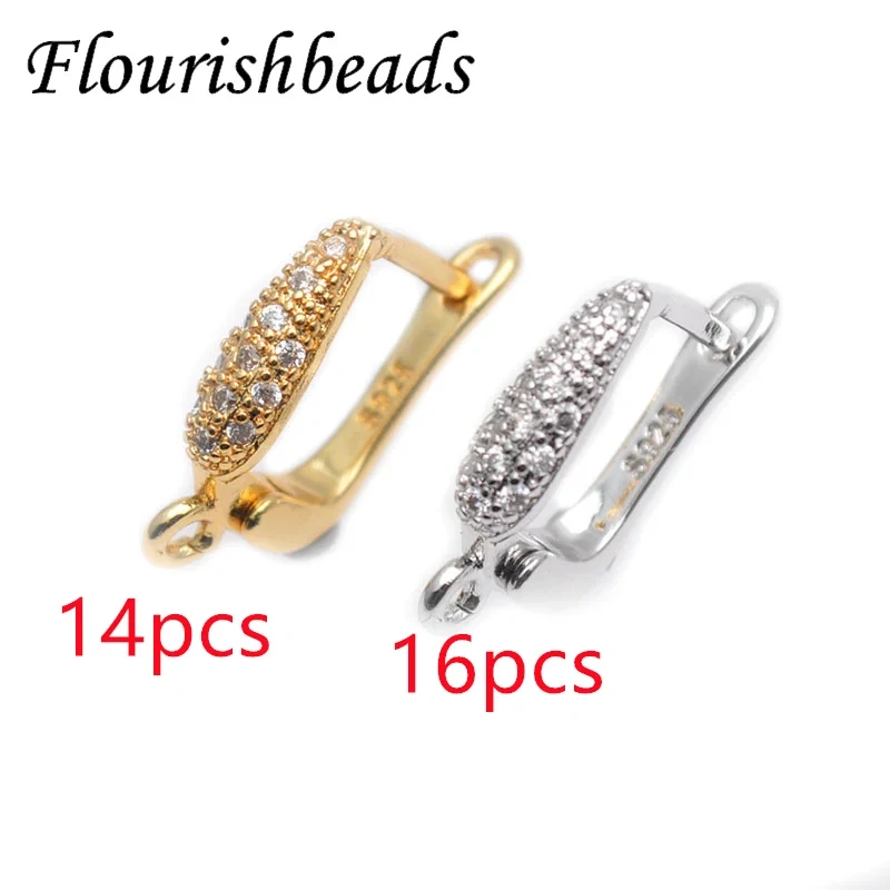 Zircon Inlaid  Nickle Free Anti-rust Gold Rhodium Color Metal Earring Hooks Jewelry Findings 30pc Per Lot