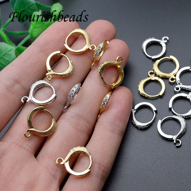 20pcs Nickle Free CZ Beas Paved Gold Plating Round Earring Hooks for Dangle Earring Jewelry Making Supplier