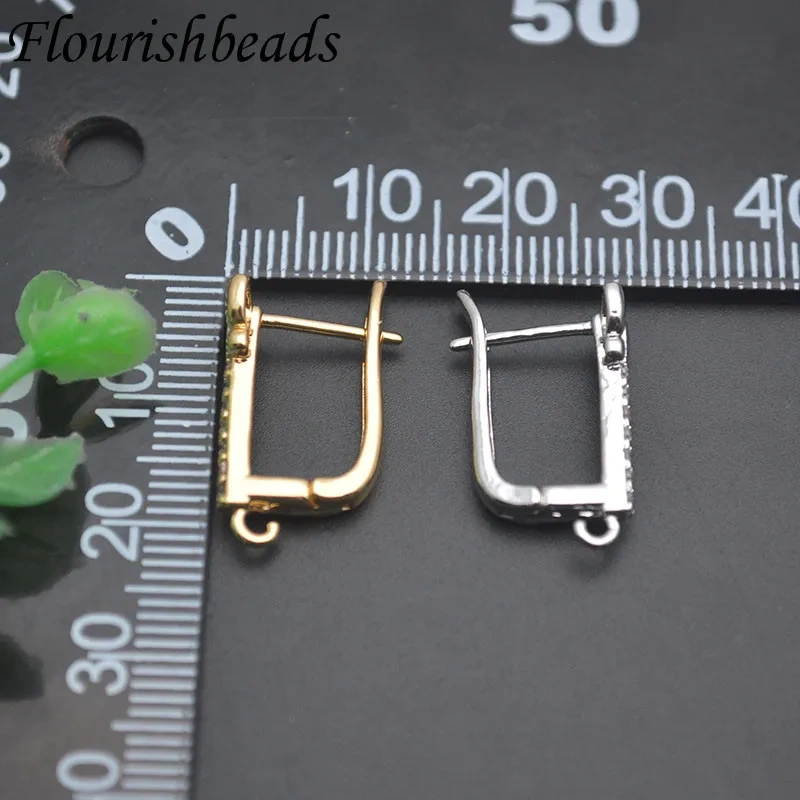 12x20mm Paved CZ Beads Gold Silver Color Earring Hooks Ear Wire Accessories for Women Earring Jewelry Making
