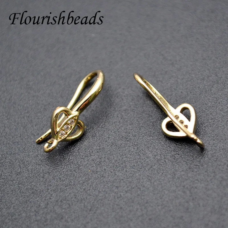 Real Gold Plating Heart Shape CZ Beads Paved Earring Hooks Accessories Open Jump Rings Jewelry Making Kit for DIY Earring 20pcs
