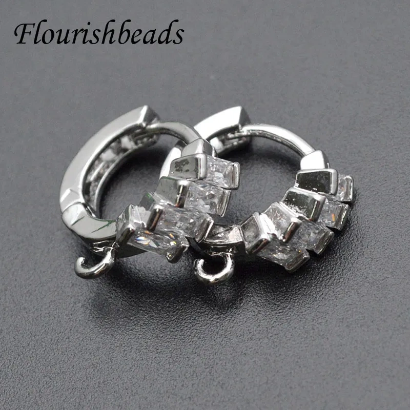 30pcs High Quality Nickle Free CZ Beads Paved Gold Rhodium Plating Earring Hooks DIY for Jewelry Making Parts Supplier