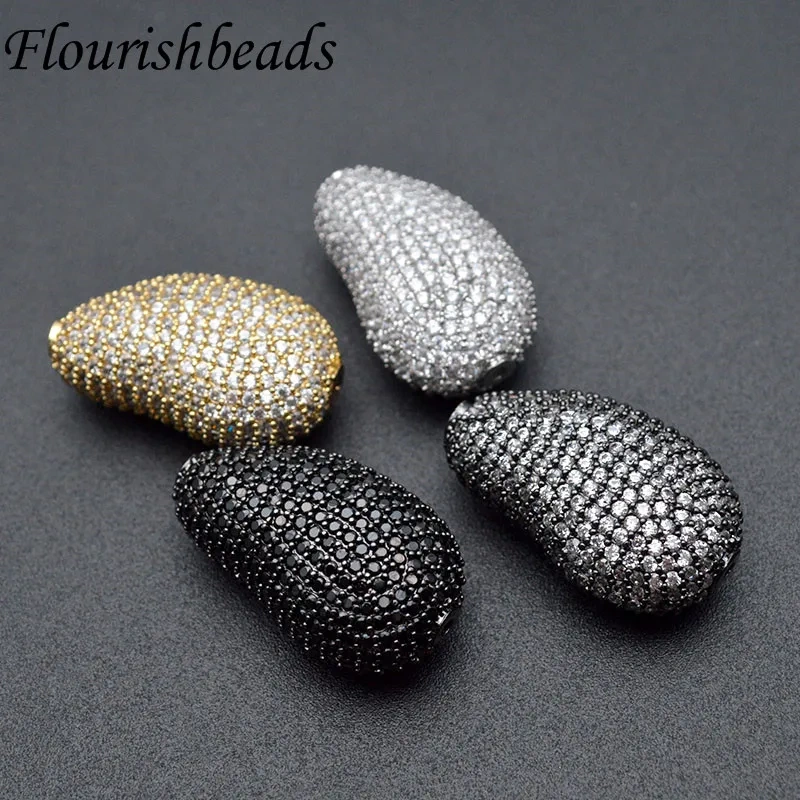 18x30mm High Quality Muti Color Paved Real CZ Zircon Irregular Metal Beads DIY Fashion Jewelry Findings 5pc/lot