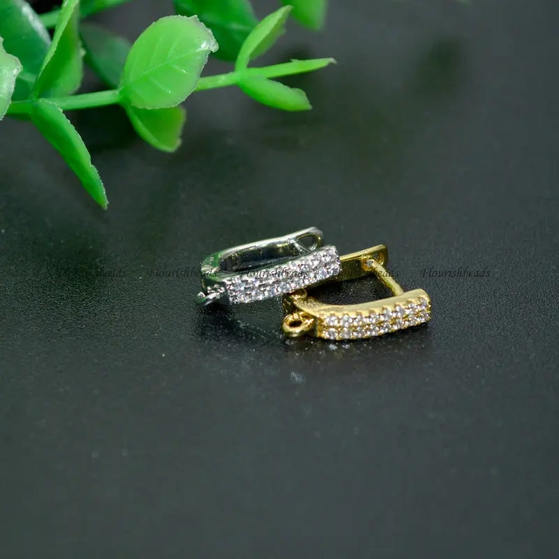 Paved Zircon CZ Beads High Quality Anti Fade Metal Arched Earring Hooks Jewelry Findings Setting Accessories Makings 30pc