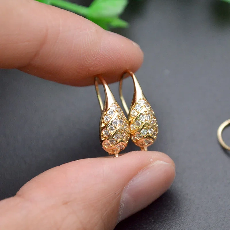 Various Styles Gold Plated Paved CZ Beads Earring Hooks Ear Wire Color Remain Jewelry Findings  30pcs/lot