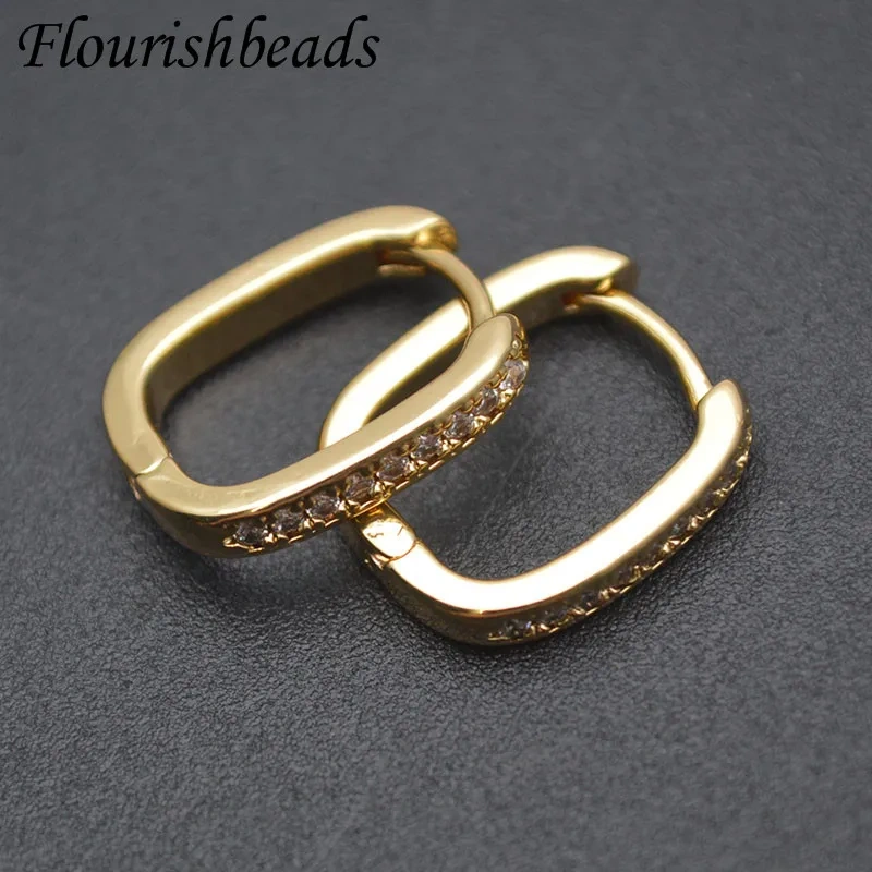 14x17mm Luxury Gold Plated Smooth CZ Beads Paved Arch Rectangle Hoop Earrings Jewelry Findings 30pcs/lot