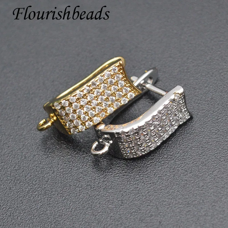 Luxury New Design CZ Beads Paved Metal Silver Color Earring Hooks  Leverback Earwire for Quality Jewelry Making