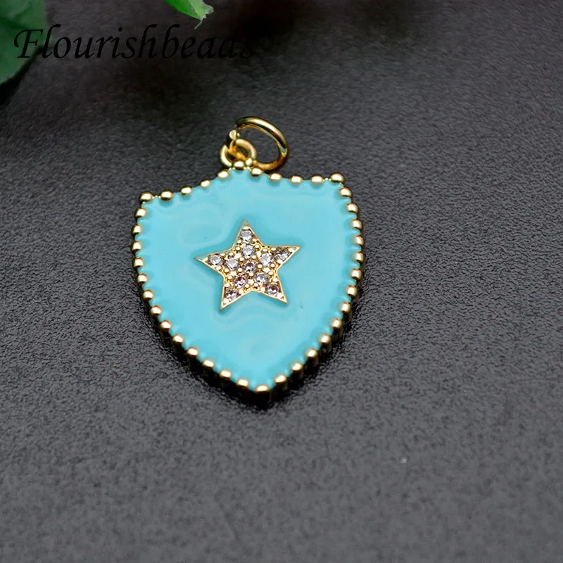 Drop Oil Colorful Enamel Moon Star hand  Heart  Shape Pendant Diy CZ Beads paved Charms for Jewelry Making