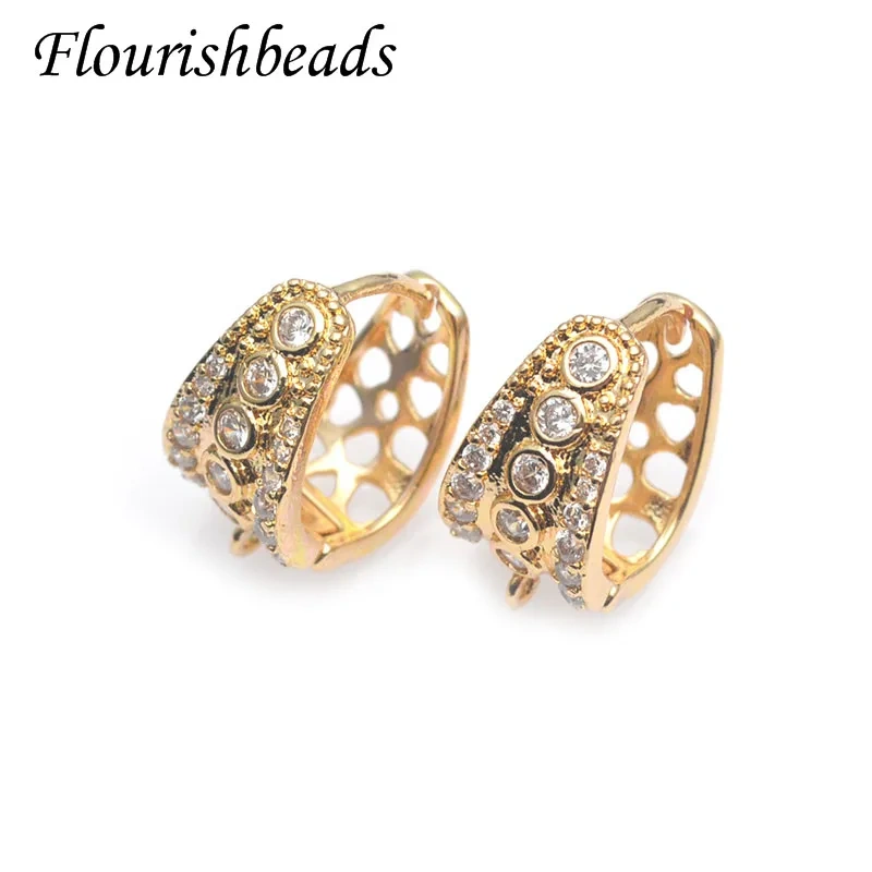 Luxury Real Gold Plated CZ Beads Paved Nickel Free Earring Hooks Clasp DIY Women Handmade Quality Jewelry Making Supplier