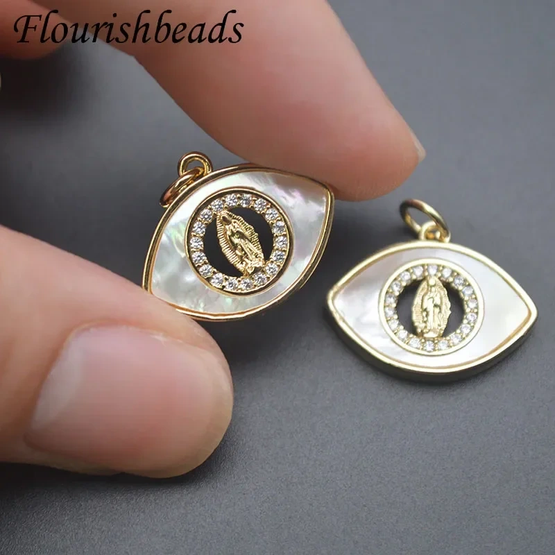 Mother of Pearl Turkish Evil Eye Gold Plated Charm Pendants Accessories for Women Bracelet Necklace Earring Jewelry Making
