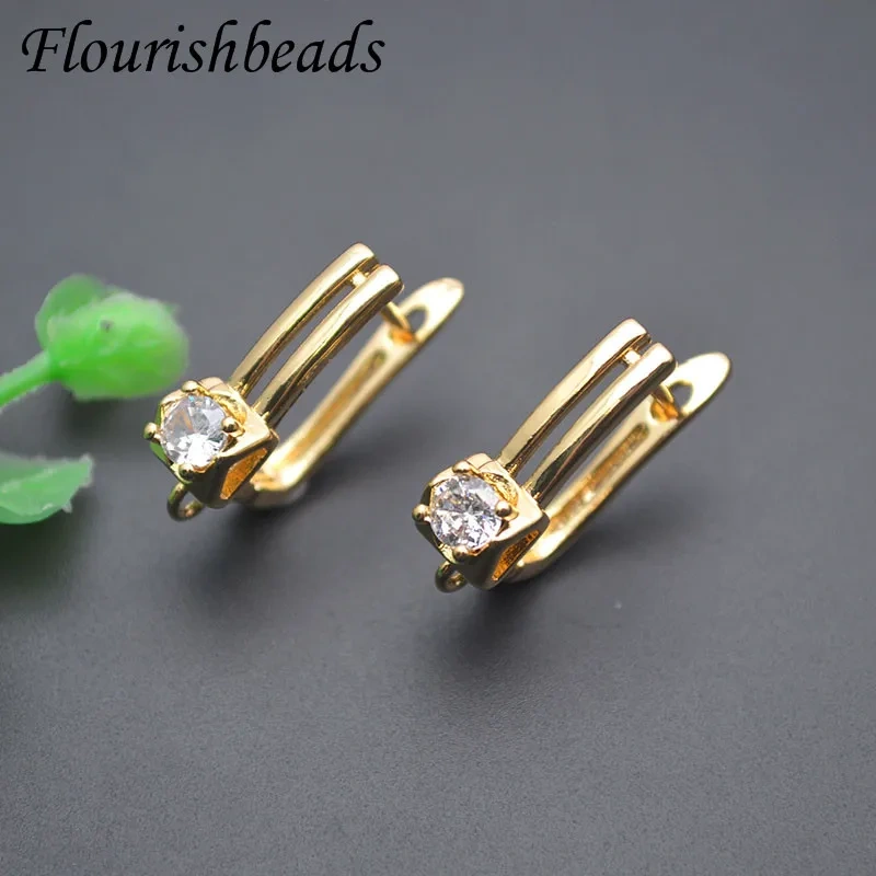 30pcs/lot 18K Gold Color Fastener Earring Hooks Paved CZ Beads Earwire Clasp Women Handmade DIY Jewelry Accessories