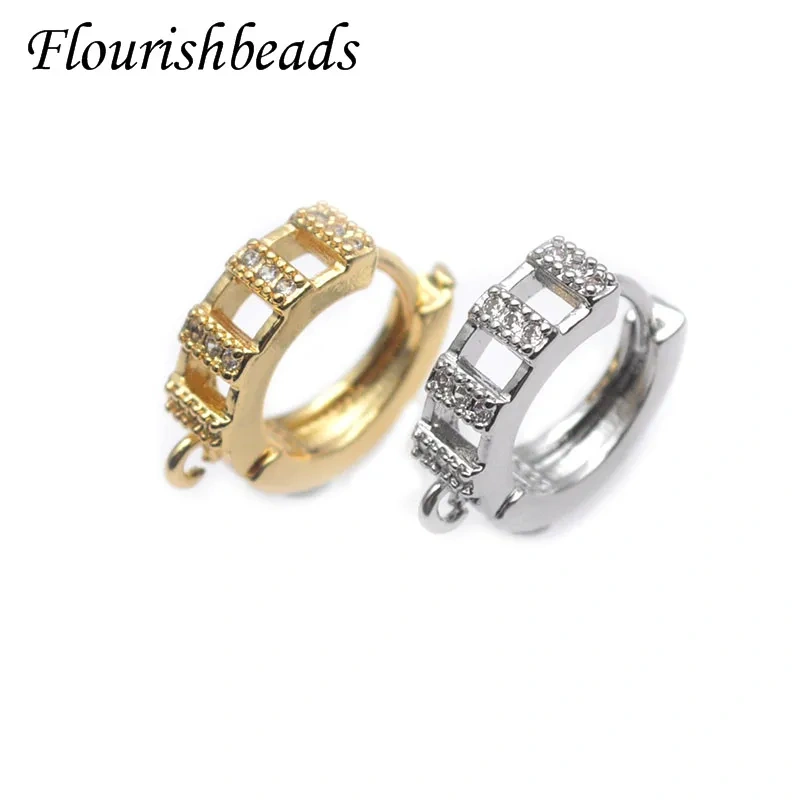 30pcs Fashion Brass CZ Beads Paved Earrings Hooks Hoops Gold Sliver Color DIY Jewelry Findings Accessories Wholesale