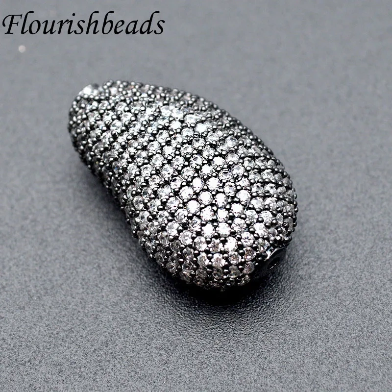 18x30mm High Quality Muti Color Paved Real CZ Zircon Irregular Metal Beads DIY Fashion Jewelry Findings 5pc/lot