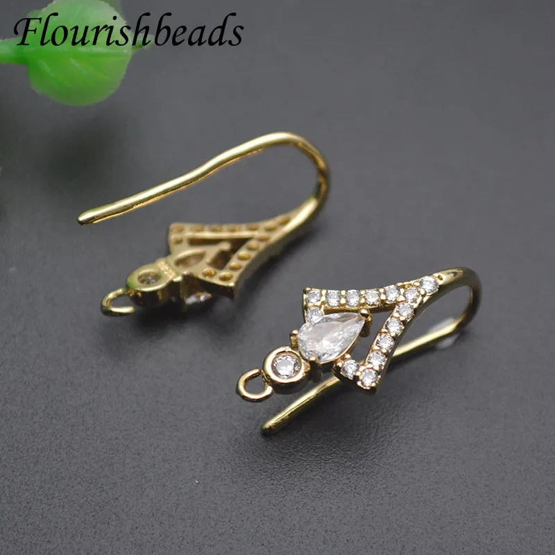 Earring Making Supplies Gold Color Paved Zircon Beads Ear Wire with Loop for Women DIY Earrings Accessories 30pcs/lot