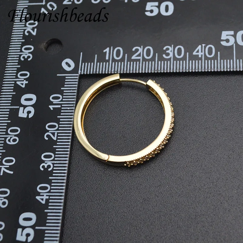 Quality Big Size 30x33mm Gold Color Real CZ Beads Paved Circle Round Earring Hoops Ear Wire Jewelry Findings Parts 20pcs/lot