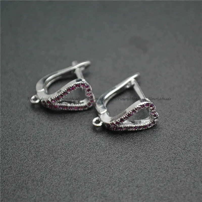 20pc Nickle Free Purple Zircon CZ Beads Pave Hook Anit-rust Metal Brass Earrings Hooks Triangle Shape Connector Jewelry Makings