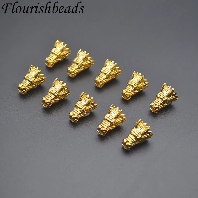 Real Gold Plated Metal Chinese Lucky Dragon Head Loose Bead Charms for DIY Fashion Necklace Bracelet Accessories