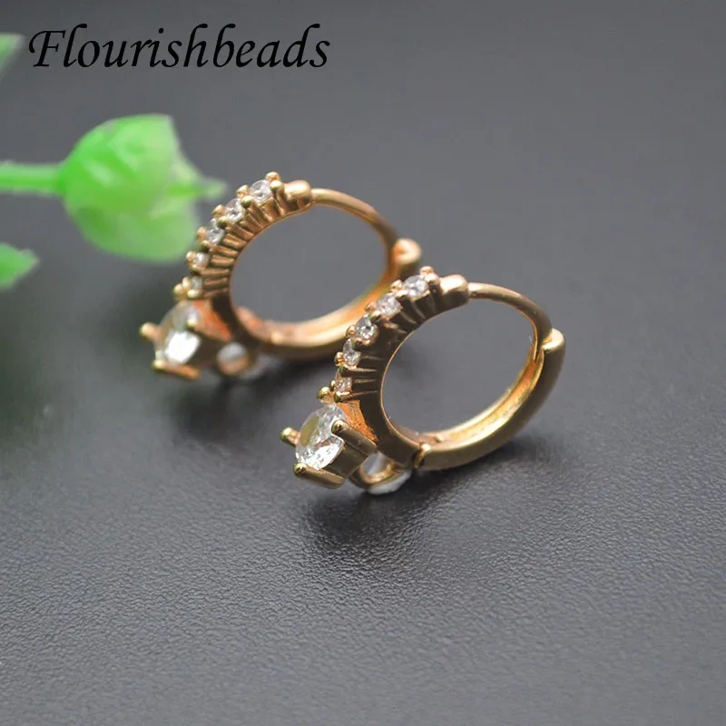 13x15mm Nickel Free Paved CZ Beads Round Earring Hooks DIY Jewelry Findings Parts  for Woman Ear Handmade 20pcs/lot