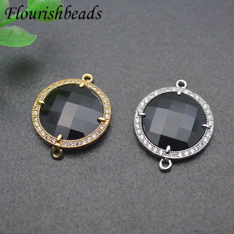 Jewelry Findings Paved CZ Beads Round Black Glass Crystal Connector DIY Necklace Bracelet Accessories