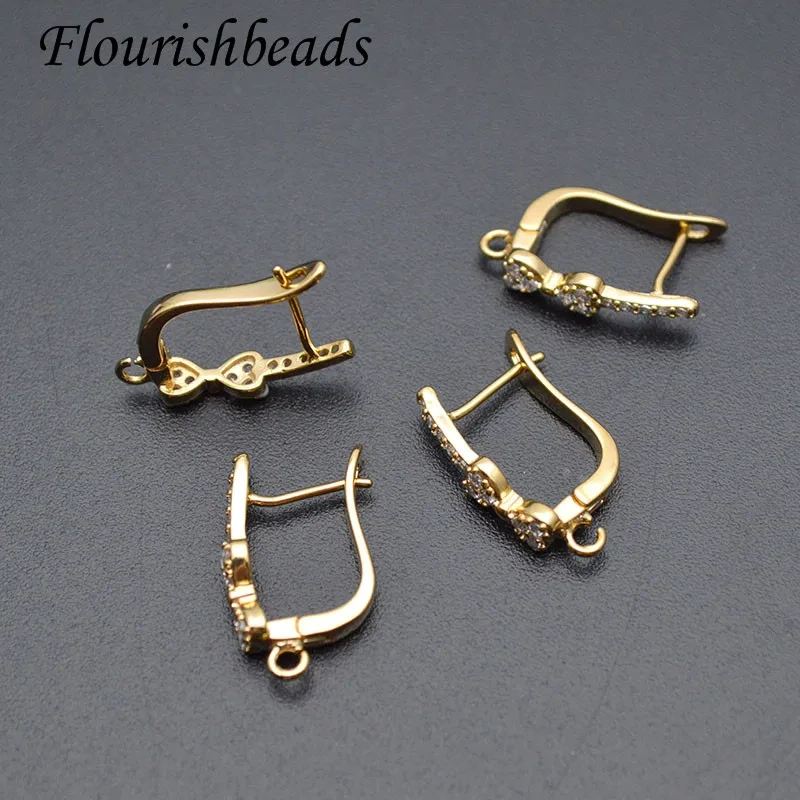 13x18mm Cubic Zircon Beads Paved Bow Shape Earring Hooks Accessories for Women Handmade Tassle Ear Jewelry Making