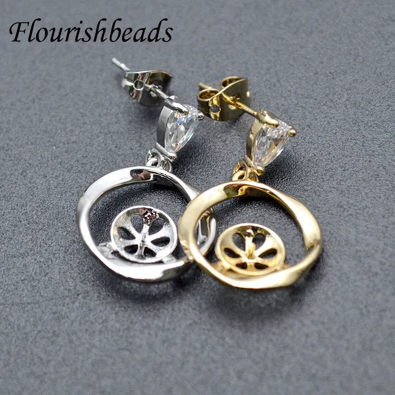 Nickel Free High Quality Gold Rhodium Color CZ Beads Paved Earring Hooks Stud DIY for Jewelry Making Supplies