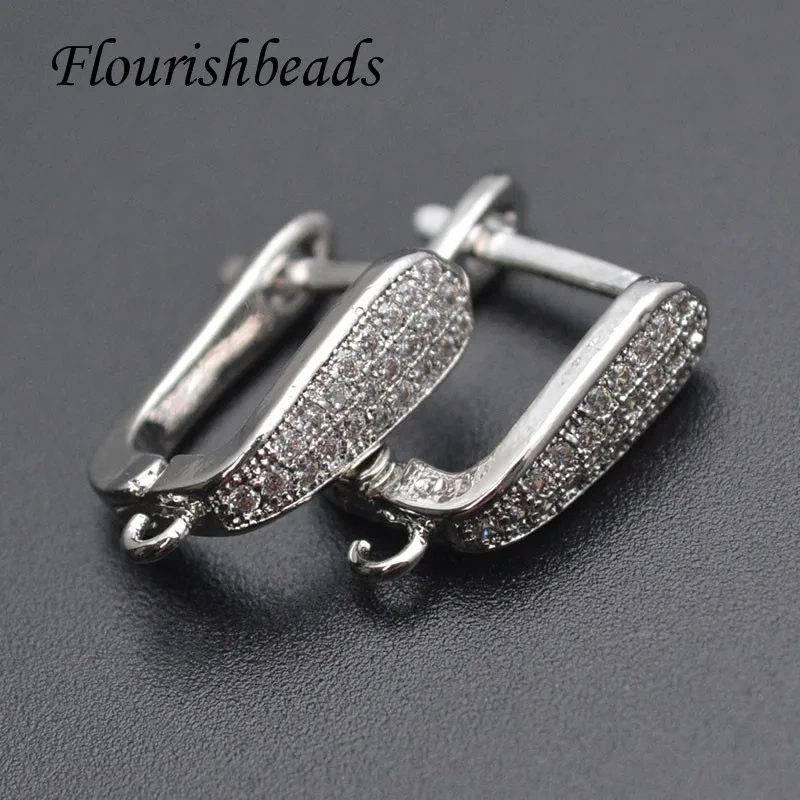 20pcs/lot Rhinestone Beads Paved Gold Rhodium Plating Arched Shape Earring Hooks for High Quality Jewelry Making