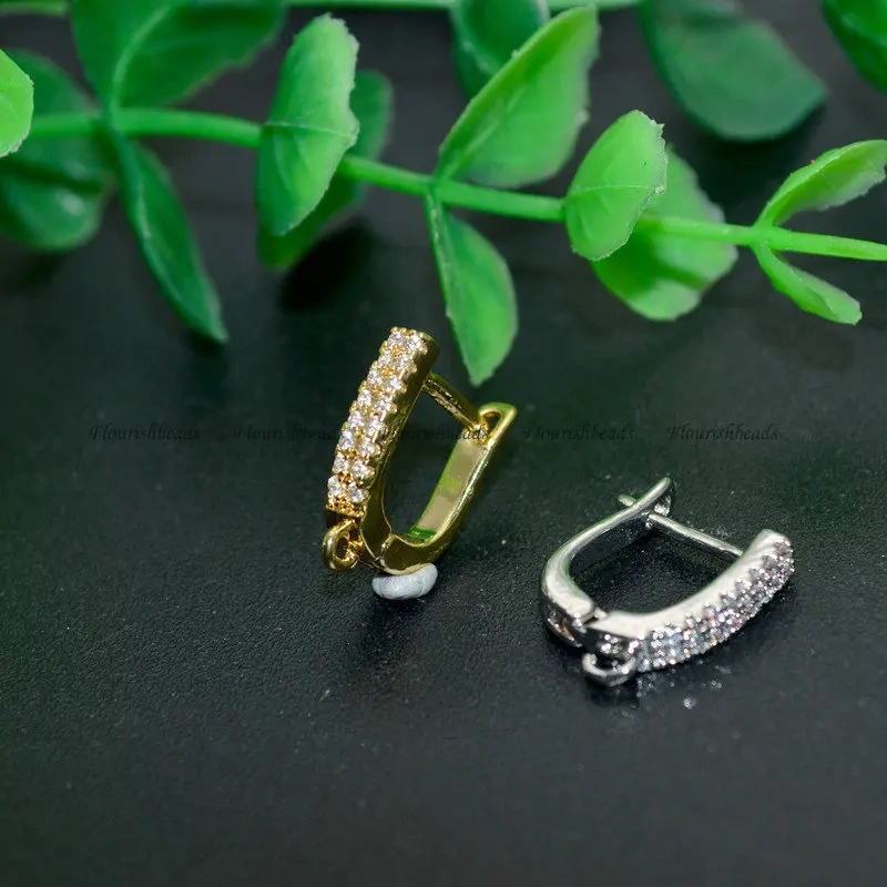 Paved Zircon CZ Beads High Quality Anti Fade Metal Arched Earring Hooks Jewelry Findings Setting Accessories Makings 30pc
