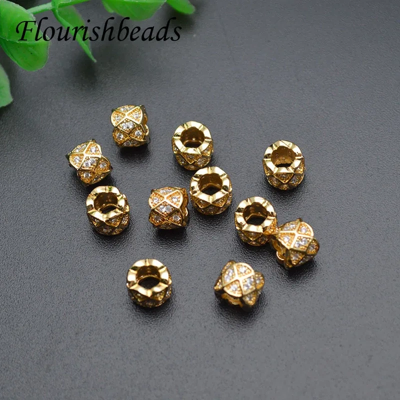 6x8mm High Quality Paved Cubic Zircon Beads 3mm Hole Cylindrical Metal Beads DIY Accessories for Jewelry Findings 30pcs/lot