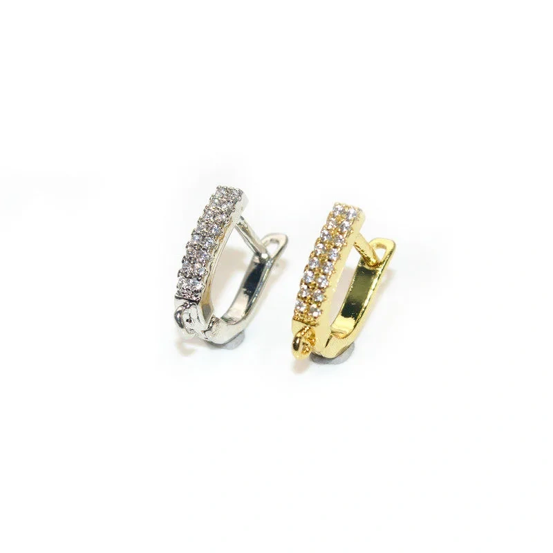 Paved Zircon CZ Beads High Quality Anti Fade Metal Arched Earring Hooks Jewelry Findings Setting Accessories Makings 30pc