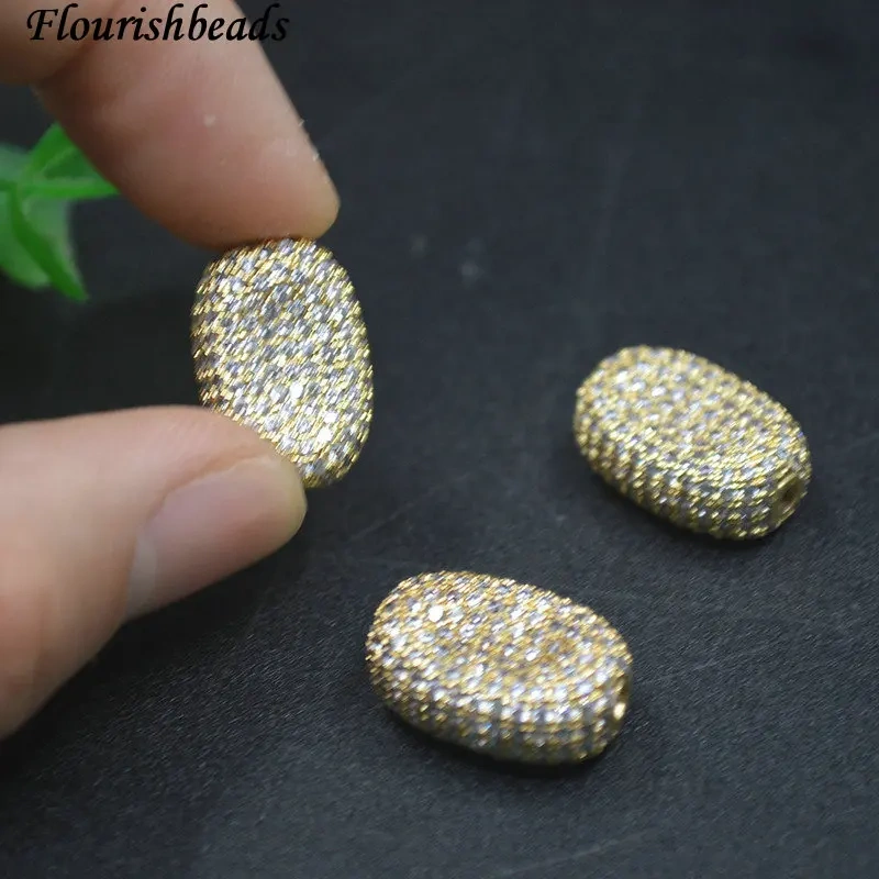 14x20mm Luxury Paved  Real CZ Zircon Rounded Rectangle Metal Beads for Women DIY Jewelry Making Necklace Bracelet