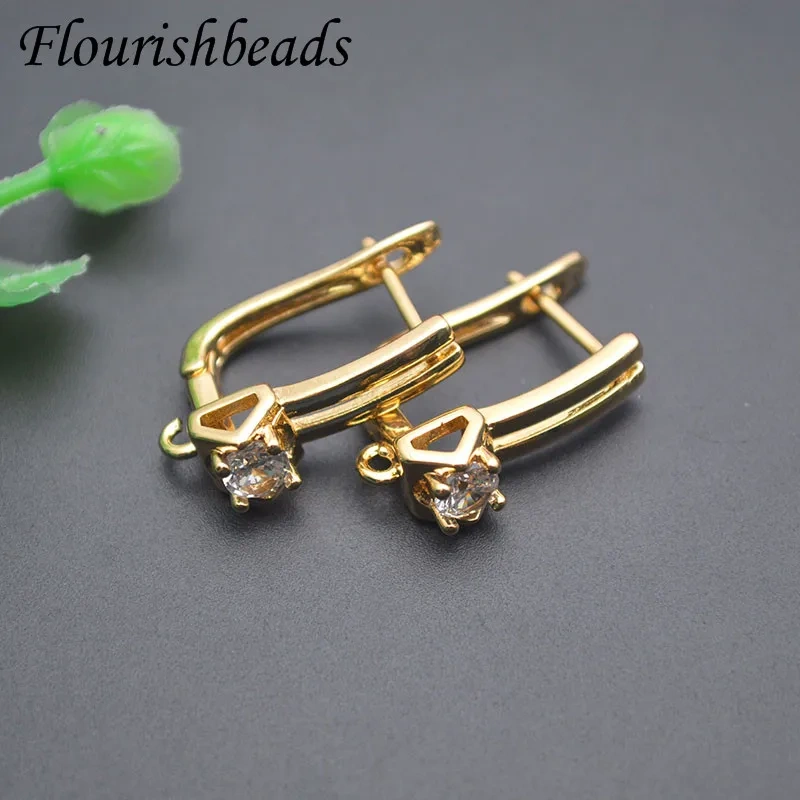30pcs/lot 18K Gold Color Fastener Earring Hooks Paved CZ Beads Earwire Clasp Women Handmade DIY Jewelry Accessories