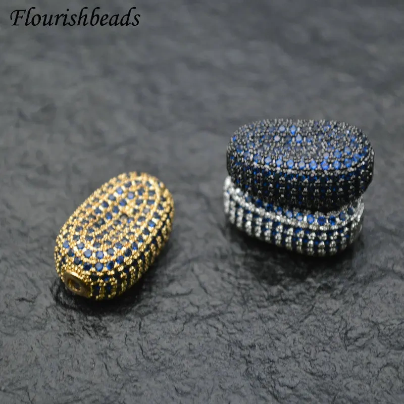 12x20mm High Quality Paved Blue Color Real CZ Zircon Rounded Rectangle Metal Beads DIY Fashion Jewelry Findings 5pc/lot