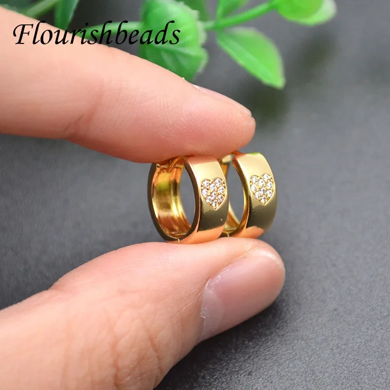 20pcs/lot Nickel Free Anti Rust Real Gold Plating CZ Paved Lock Shape Round Earrings Hooks for Jewelry Making Supplies