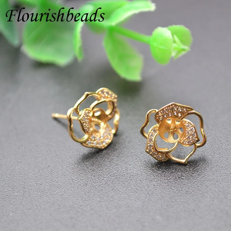 20pc Hight Quality Nickel-free Gold Color Flower Shape Earring Hooks Fit Half Hole Beads Jewelry Making Accessories